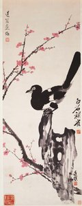 Flores de ciruelo y urraca (tinta y color sobre papel) de Xiao Sun (1883 1944) Zhou Shaoxiang (1880 1954) Qi Baishi