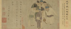 Pergamino Cuju (Emperador Taizu jugando al cuju) (color sobre papel) de Xuan Qian