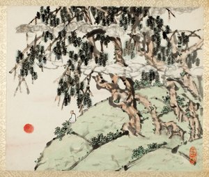 Paisaje y figura, de un álbum de Paisajes y Caligrafía para Liu Songfu