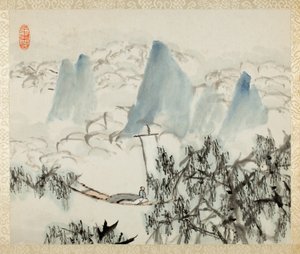 Paisaje con figura, de un álbum de Paisajes y Caligrafía para Liu Songfu