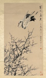 Flores de ciruelo, grulla y primavera, dinastía Qing