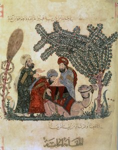 Abu Zayd, Al-Harrith, un camello reclinado y una figura de Yahya ibn Mahmud Al Wasiti