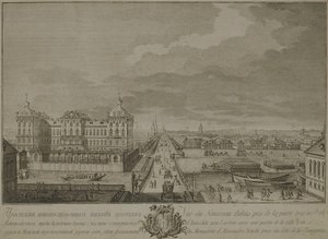 Vista de las cámaras recién construidas frente a las puertas de Anichkov en San Petersburgo, 1753 de Yakov Vasilyevich Vasilyev