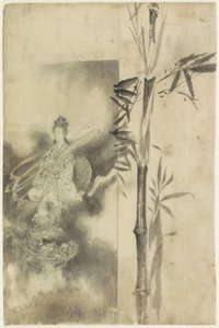 Diosa del trono sobre un dragón y un tallo de bambú de Yamamoto Shinryo Baiitsu