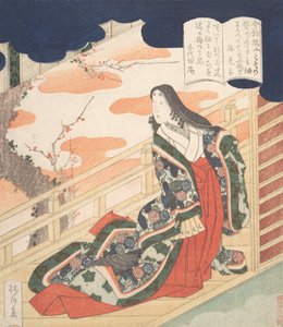 Dama de la corte alabando la flor del ciruelo, 1830 de Yanagawa Shigenobu