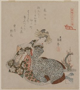 Cortesana Leyendo Junto a un Ciruelo en Maceta..., principios de 1820 de Yashima Gakutei