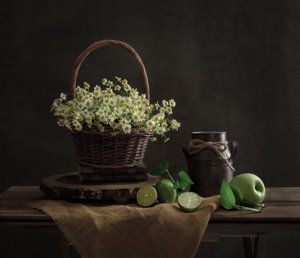 Naturaleza muerta con margaritas rústicas de Yinan F.