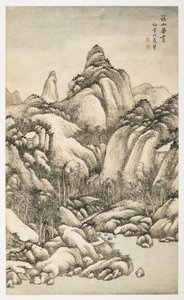 Una montaña y un arroyo sin fin, de un álbum de 12 hojas de Yongxi Jin