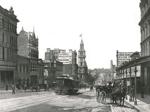 Calle Bourke mirando al este, Melbourne, Australia, 1895