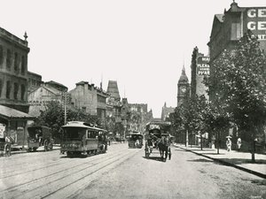 Calle Collins, mirando al oeste desde la Calle Russell, Melbourne, Australia, 1895