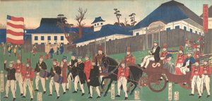 Imagen de una procesión de extranjeros en Yokohama