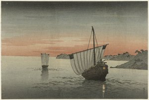 Dos veleros a lo largo de la costa. de Yoshimune (II) , Utagawa
