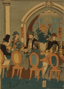 Banquete de cinco naciones, club de Yokohama, 1861 de Yoshitomi Utagawa