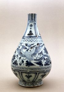 Jarrón azul y blanco, Dinastía Yuan (1206-1368) de Yuan Dynasty Chinese School