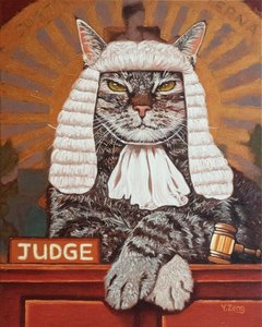 Juez gato, 2023 (técnica mixta sobre tablero de madera) de Yue Zeng