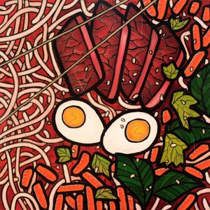 Ternera con fideos ramen, 2023 (óleo sobre lienzo)