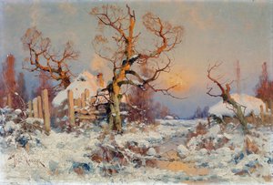 Paisaje de invierno en el sol vespertino. Pintura de Juli Julievich (Julius) von Klever (1850-1924), óleo sobre lienzo, finales del siglo XIX y principios del XX. Arte ruso, realismo. Colección privada. de Yuly Klever