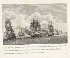 Jan Bart herovert graanschepen op een Hollands eskader, 1694 El 29 de junio de 1694, Jean-Bart se encontró con la Flota cargada de grano para Francia (...) y se hizo cargo de toda la Flota que trajo de regreso a Francia (título sobre el objeto) Colección d de Yves Marie Le Gouaz