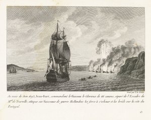 Jan Bart valt zes Hollandse schepen aan voor de kust van Portugal, 1693 En junio de 1693, Jeaan-Bart, al mando del Vaisseau le Glorieux de 66 cañones (...) atacó seis barcos de guerra holandeses (...) en la costa de Portugal (título sobre objeto) grabación