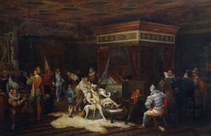 La llegada del duque de Guisa a la cámara del rey Enrique III en Fontainebleau, 1861