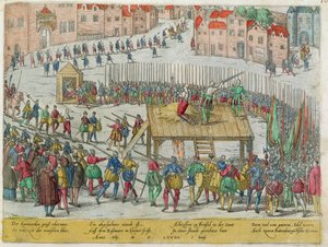 La ejecución de veinte nobles dirigentes, entre ellos los condes Egmont y Horn, por el duque de Alva en Bruselas