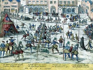 Torneo celebrado en Bruselas por los españoles para elevar la moral de los soldados y enfatizar que los Países Bajos ahora eran suyos de Zacharias (school of) Dolendo