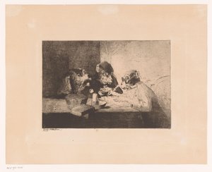 Un mono vestido da una lección de escritura a un perro y a un mono de Zacharie Noterman