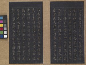 Sutra de la vida eterna (Wu Liang Shou Jing) 1837 (pintura dorada sobre papel azul) de Zexu Lin