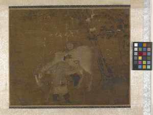 Grooms Combing White Horse (colores sobre seda) de Zhao Mengfu Chao Meng Fu or
