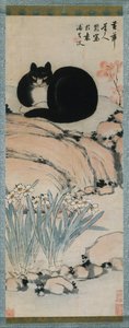 Gato negro y narciso, siglo XIX de Zhu Ling