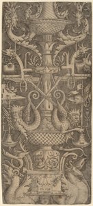 Panel ornamental con dragones, máscaras e instrumentos de guerra, c. 1505 de Zoan Andrea