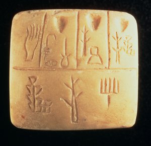 00321 Tableta con inscripción pictográfica, mesopotámica, finales del siglo IV a.C.