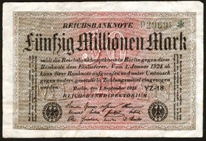 Billete de 50 millones de marcos, Alemania de . .