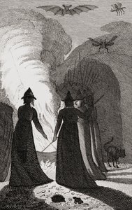 Un aquelarre de brujas alrededor de un caldero de . .