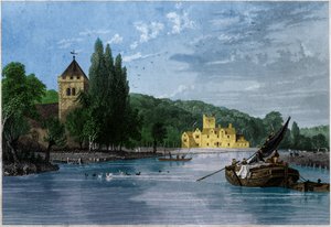 Abadía de Bisham, Comandancia de los Templarios, Conde de Berkshire. ca 1850 (grabado) de . .