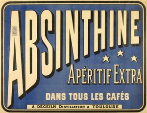 Afiche para el aperitivo extra de absenta, en todos los cafés