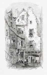 Un antiguo callejón, Canongate, Edimburgo, Escocia de . .