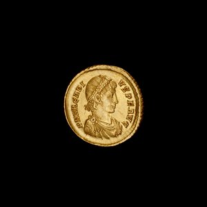 Moneda antigua de Constantinopla que representa a Arcadio, 383-408 d.C. (foto)