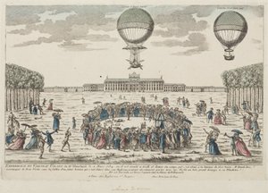 Primer ascenso de Blanchard en un globo, 2 de marzo de 1784 de Frederick (attr. to) Barnard