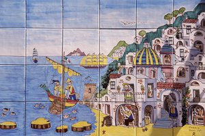 Azulejos pintados de cerámica, Positano, Costa Amalfitana, Campania, Italia