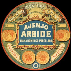 Etiqueta de la marca argentina de absenta Ajenjo Arbide de Frederick (attr. to) Barnard