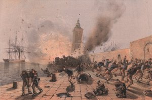 Explosión del barril de pólvora de la linterna, sitio de Ancona de William Walcutt