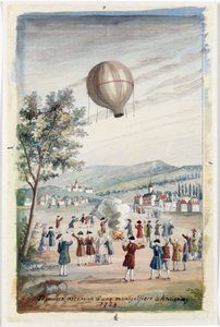 Primera ascensión de un Montgolfier en Annonay, Francia, 5 de junio de 1783