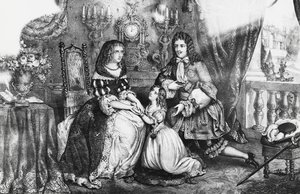 El rey Luis XIV y su hija suplicando a la duquesa Louise de La Valliere que no se retire al convento
