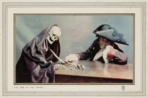 El fin del juego: un hombre con un esqueleto simbolizando la Muerte y recolectando monedas