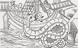 Hombre siendo devorado por una serpiente marina de . .