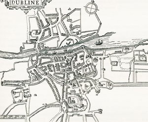 Mapa de Dublín, Irlanda en 1610, de Our Own Country publicado en 1898 de Ferdinand Georg Waldmuller