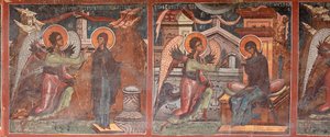 Monasterio (manastirea Moldovita). La iglesia. Exterior. Sur. Parte izquierda. Pintura mural