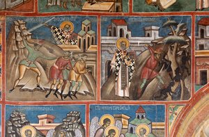 Monasterio (manastirea Voronet). La iglesia. Exterior. Mural. Lado sur, parte izquierda