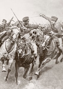 Combate montado entre cosacos rusos y caballería alemana conocida como los Húsares de la Muerte en Schwansfeld, entre Korschen y Bartenstein, Prusia Oriental, agosto de 1914 durante la Primera Guerra Mundial, de La Esfera